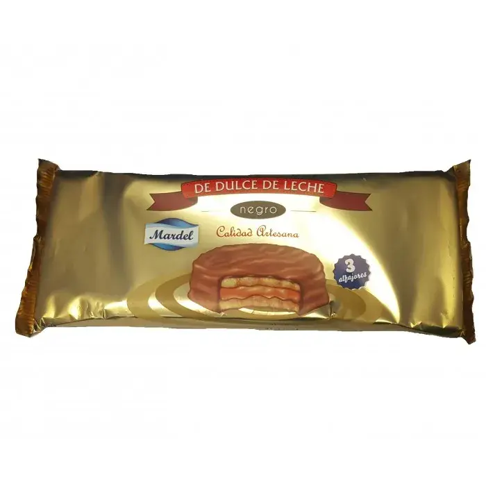 Alfajor Mardel negro x 3 3 Alfajores de dulce de leche cubiertos de chocolate negro