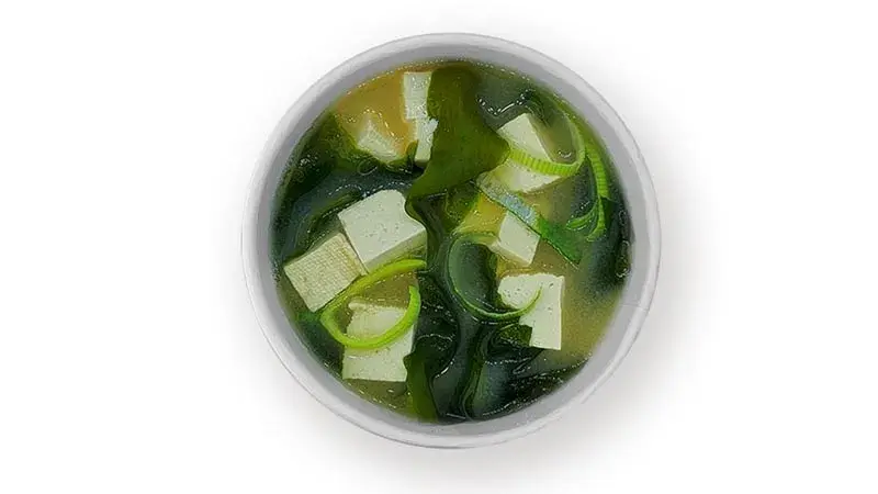 Sopa Miso Vegetal Alga Wakame, Puerro, Tofu.